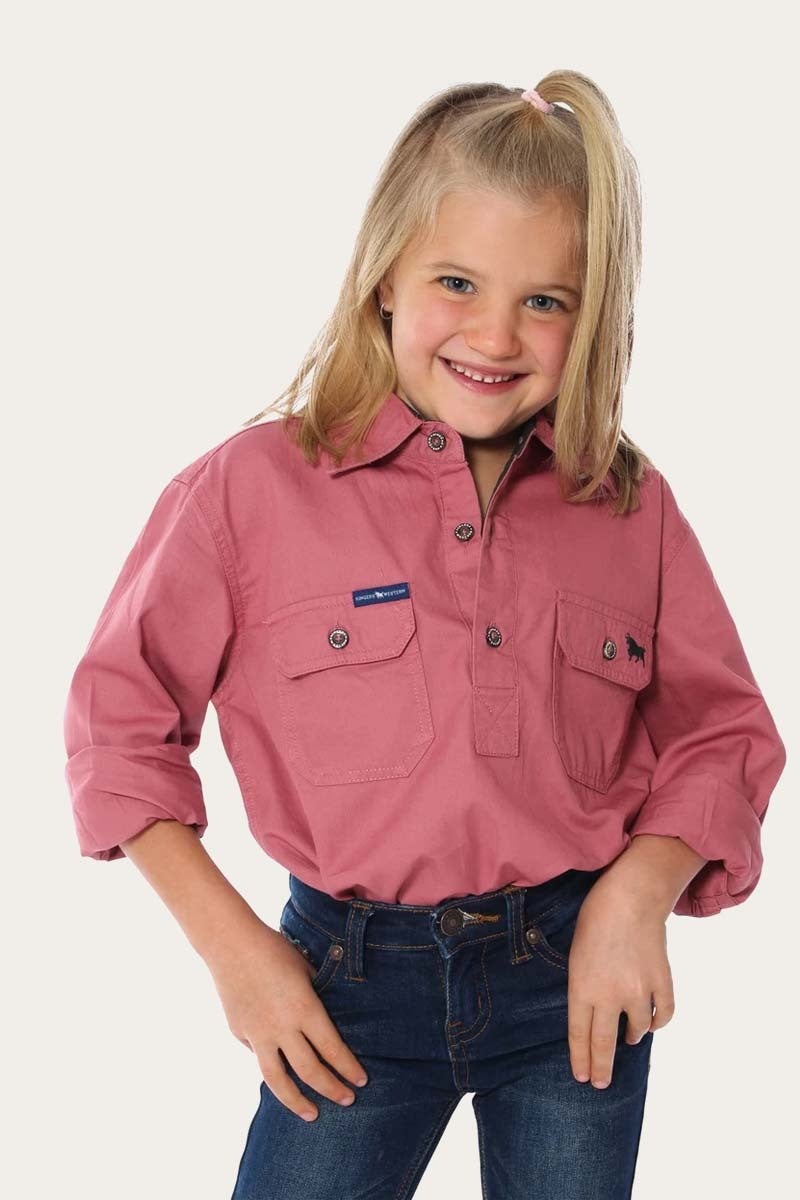 Ord River Kids Half Button Work Shirt Dusty Rose Ringers Western ord-river-kids-half-button-work-shirt-dusty-rose-ringers-western